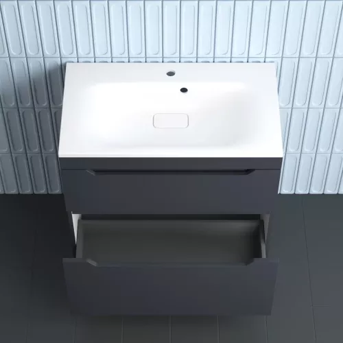 Тумба напольная Style line "Остин" с раковиной Фортуна 2 ящ графит эмаль PLUS, Выбрать цвет: Графит, Выбрать размер: 80, Внешний вид: с белой раковиной, изображение 5