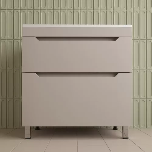 Тумба напольная Style line "Остин" с раковиной Фортуна 2 ящ крем эмаль PLUS, Выбрать цвет: Крем, Выбрать размер: 80, Внешний вид: с белой раковиной, изображение 2
