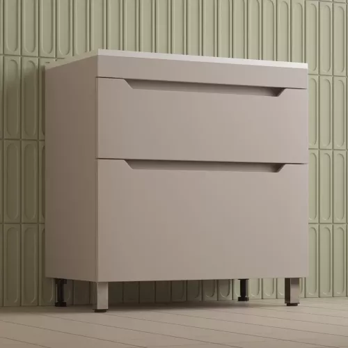 Тумба напольная Style line "Остин" с раковиной Фортуна 2 ящ крем эмаль PLUS, Выбрать цвет: Крем, Выбрать размер: 80, Внешний вид: с белой раковиной, изображение 3