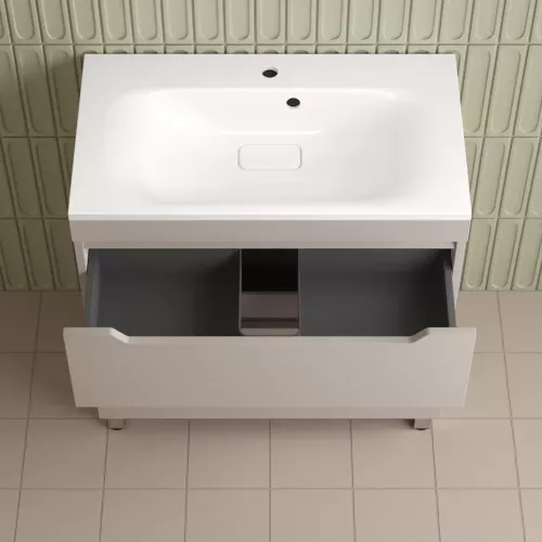 Тумба напольная Style line "Остин" с раковиной Фортуна 2 ящ крем эмаль PLUS, Выбрать цвет: Крем, Выбрать размер: 80, Внешний вид: с белой раковиной, изображение 4