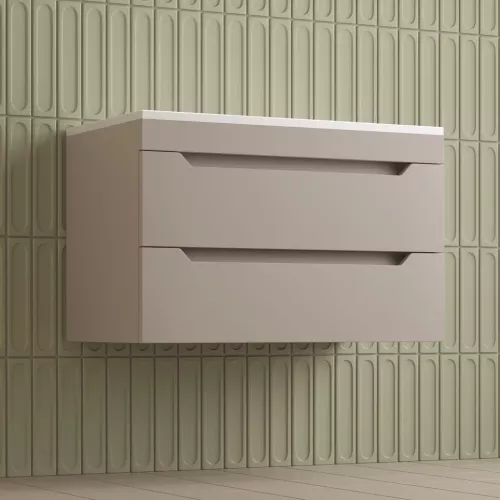 Тумба подвесная Style line "Остин" с раковиной Фортуна 2 ящ крем эмаль PLUS, Выбрать цвет: Крем, Выбрать размер: 80, Внешний вид: с белой раковиной, изображение 3