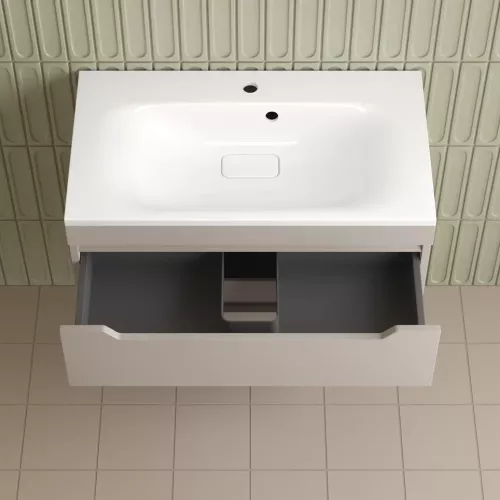 Тумба подвесная Style line "Остин" с раковиной Фортуна 2 ящ крем эмаль PLUS, Выбрать цвет: Крем, Выбрать размер: 80, Внешний вид: с белой раковиной, изображение 4