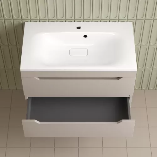 Тумба подвесная Style line "Остин" с раковиной Фортуна 2 ящ крем эмаль PLUS, Выбрать цвет: Крем, Выбрать размер: 80, Внешний вид: с белой раковиной, изображение 5