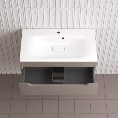 Тумба подвесная Style line "Остин" с раковиной Фортуна 2 ящ тауп темный эмаль PLUS, Выбрать цвет: Тауп темный, Выбрать размер: 80, Внешний вид: с белой раковиной, изображение 4