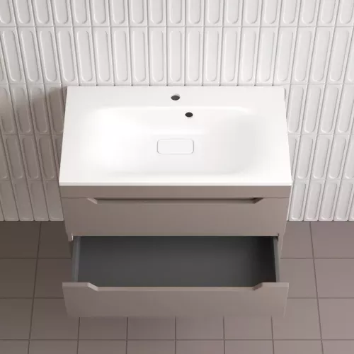 Тумба подвесная Style line "Остин" с раковиной Фортуна 2 ящ тауп темный эмаль PLUS, Выбрать цвет: Тауп темный, Выбрать размер: 80, Внешний вид: с белой раковиной, изображение 5