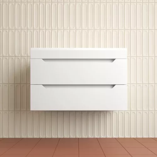 Тумба подвесная Style line "Остин" с раковиной Фортуна 2 ящ белый эмаль PLUS, Выбрать цвет: Белый, Выбрать размер: 80, Внешний вид: с белой раковиной, изображение 2