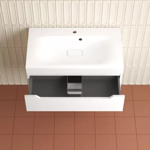 Тумба подвесная Style line "Остин" с раковиной Фортуна 2 ящ белый эмаль PLUS, Выбрать цвет: Белый, Выбрать размер: 80, Внешний вид: с белой раковиной, изображение 4