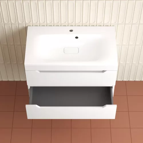 Тумба подвесная Style line "Остин" с раковиной Фортуна 2 ящ белый эмаль PLUS, Выбрать цвет: Белый, Выбрать размер: 80, Внешний вид: с белой раковиной, изображение 5