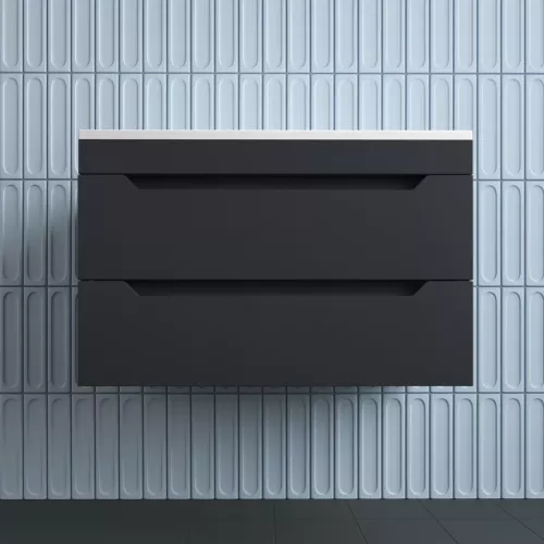 Тумба подвесная Style line "Остин" с раковиной  Фортуна 2 ящ графит эмаль PLUS, Выбрать цвет: Графит, Выбрать размер: 80, Внешний вид: с белой раковиной, изображение 2