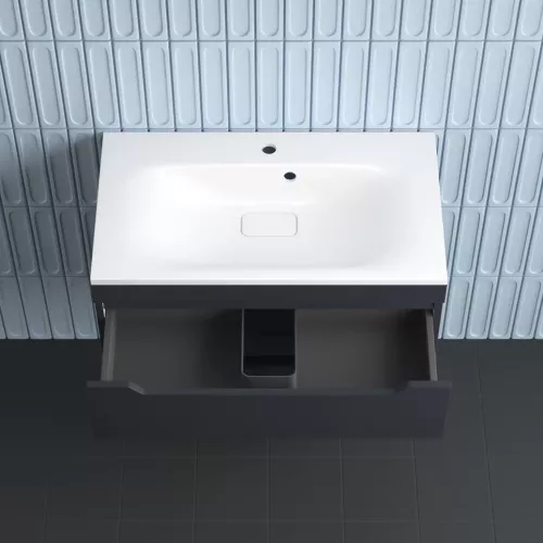 Тумба подвесная Style line "Остин" с раковиной  Фортуна 2 ящ графит эмаль PLUS, Выбрать цвет: Графит, Выбрать размер: 80, Внешний вид: с белой раковиной, изображение 4