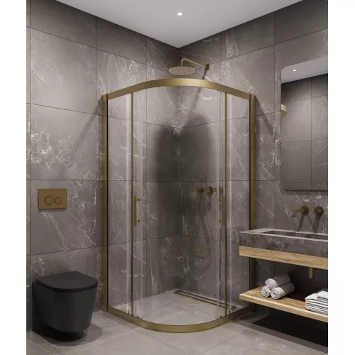 Timo Душевой угол TPSS-90-100/17C-8, раздвиж, проф мат золото, стекло проз 8 мм, Цвет профиля: Золото, Выбрать размер: 90х90, изображение 2