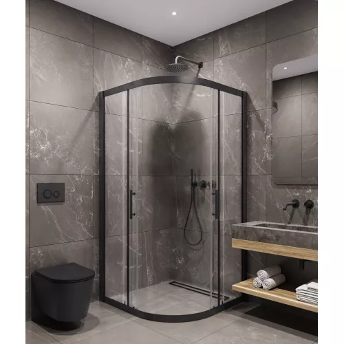 Timo Душевой угол TPSS-90-100/03C-8, раздвиж, проф черный, стекло проз 8 мм, Цвет профиля: Черный, Выбрать размер: 90х90, изображение 2