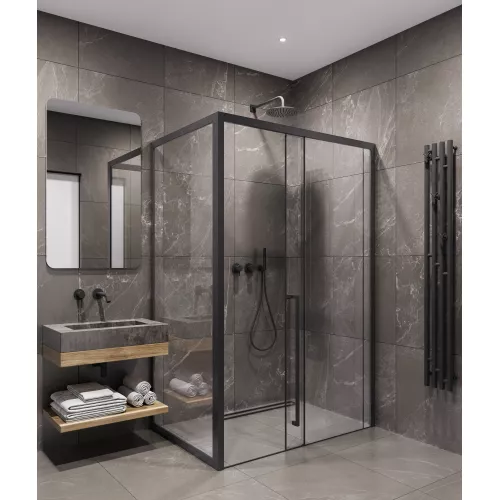 Timo душевое ограждение  TDSS-/03C-8L/R, раздвиж , проф черный, Цвет профиля: Черный, Выбрать размер: 120х90, Ориентация: левая, изображение 2