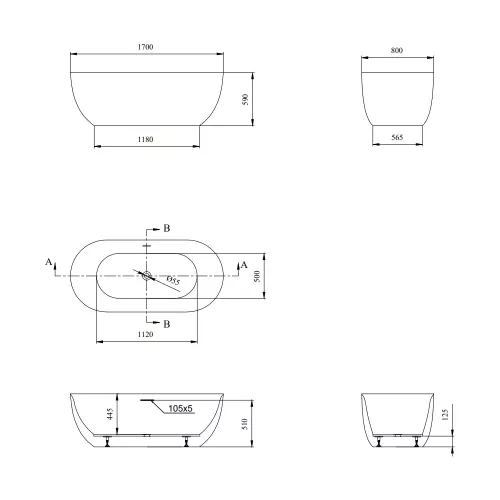 Акриловая ванна AVS Сильва 170x80 серая матовая с донным клапаном, изображение 2