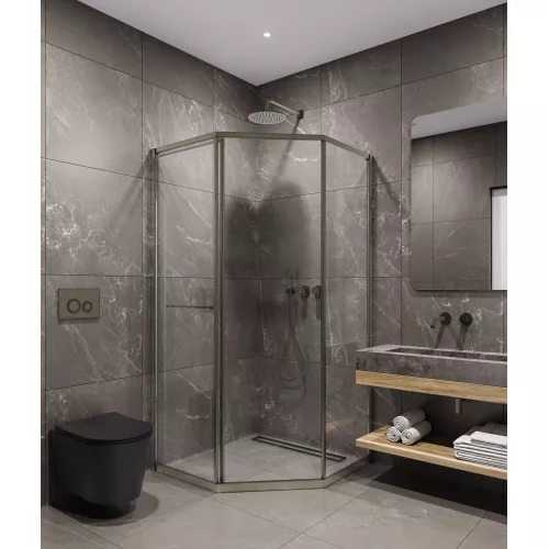 Timo Душевой угол TTSS-100/13C-8L/R , раздвиж ,проф никель, стекло проз 8 мм, Цвет профиля: Серый, Выбрать размер: 100х100, Ориентация: левая, изображение 2