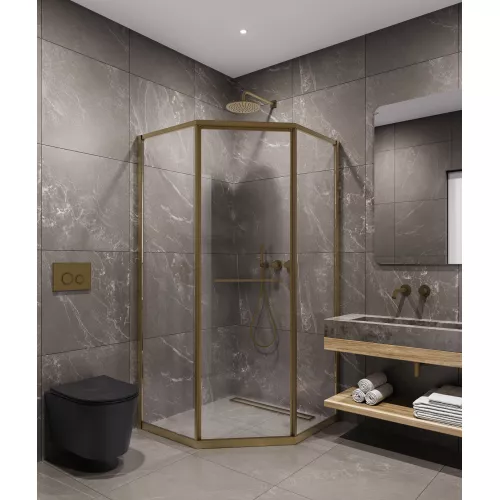 Timo Душевой угол TTSS-100/17C-8L/R раздвиж , проф мат.золото, стекло проз 8 мм, Цвет профиля: Золото, Выбрать размер: 100х100, Ориентация: левая, изображение 2