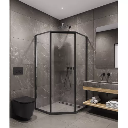 Timo Душевой угол TTSS-100/03C-8L/R  раздвиж ,проф черный, стекло проз 8 мм, Цвет профиля: Черный, Выбрать размер: 100х100, Ориентация: левая