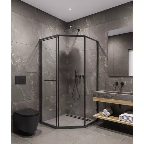 Timo Душевой угол TTSS-100/03C-8L/R  раздвиж ,проф черный, стекло проз 8 мм, Цвет профиля: Черный, Выбрать размер: 100х100, Ориентация: левая, изображение 2