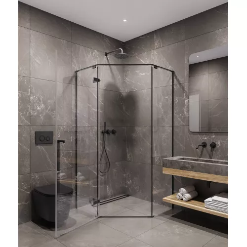 Timo Душевой угол TTSSP-90-100/03C-8, распаш , проф черный, стекло проз 8 мм, Цвет профиля: Черный, Выбрать размер: 90х90, изображение 2