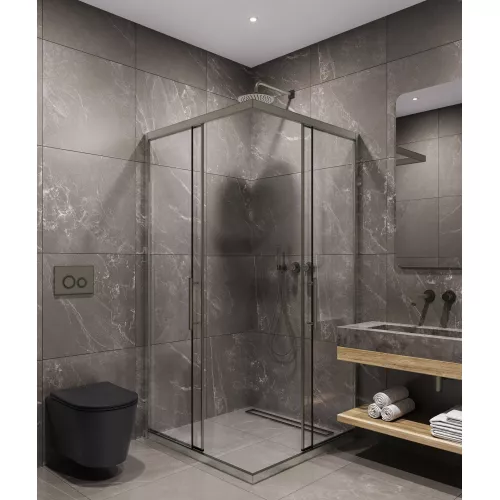 Timo Душевой угол TKSS-90-100/13C-8, раздвиж , проф никель, стекло проз 8 мм, Цвет профиля: Серый, Выбрать размер: 90х90, изображение 2