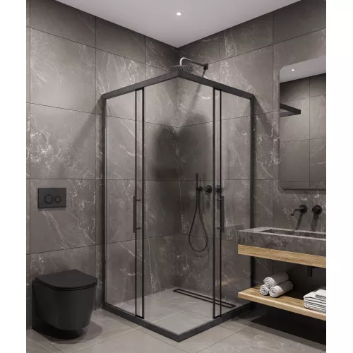 Timo Душевой угол TKSS-90-100/03C-8, раздвиж , проф черный, стекло проз 8 мм, Цвет профиля: Черный, Выбрать размер: 90х90, изображение 2