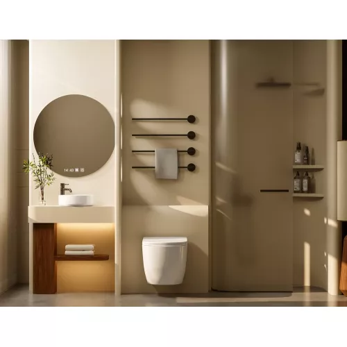 Комплект подвесной унитаз ABBER Bequem AC1100T белый с инсталляцией AC0105 и кнопкой никель, Цвет кнопки: Никель, Выбрать цвет: Белый, Внешний вид: квадратная кнопка, изображение 3