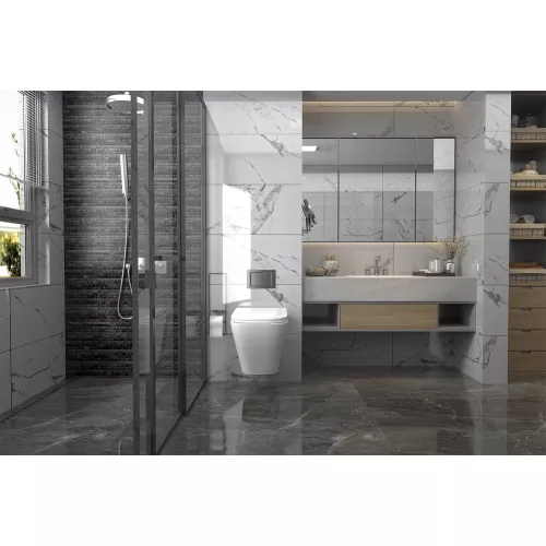 Комплект подвесной унитаз ABBER Rechteck AC1201 белый с инсталляцией AC0105 и кнопкой черный матовый, Цвет кнопки: Черный, Выбрать цвет: Белый, Внешний вид: квадратная кнопка, изображение 2