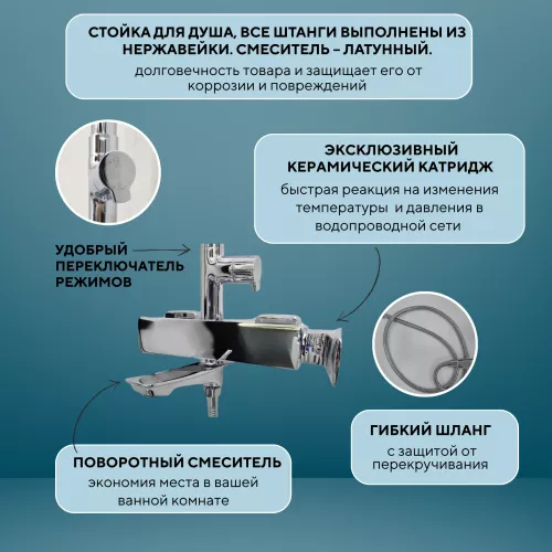 Душевая стойка  ACWEN 17100CP хром, Выбрать цвет: Хром, изображение 4