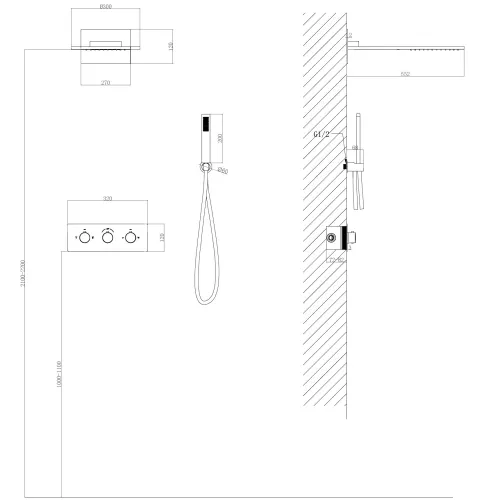 Душевая система ABBER Wasser Kreis AF8151B скрытого монтажа без излива, термостат, черный матовый, Выбрать цвет: Черный матовый, изображение 3