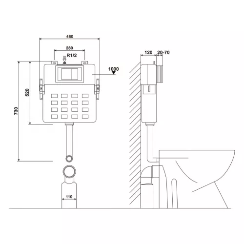 Смывной бачок скрытого монтажа ABBER AC0104 для приставного унитаза, изображение 3