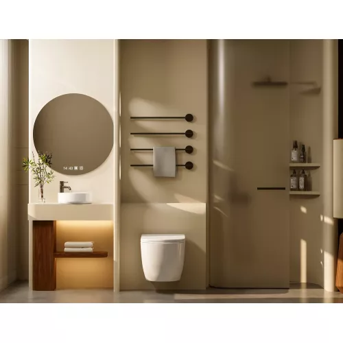 Комплект подвесной унитаз ABBER Bequem AC1100T белый с инсталляцией AC0105 и кнопкой черный матовый, Цвет кнопки: Черный, Выбрать цвет: Белый, Внешний вид: квадратная кнопка, изображение 5