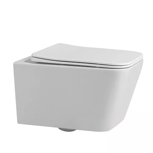 Комплект подвесной унитаз ABBER Rechteck AC1201 белый с инсталляцией AC0105 и кнопкой матовый хром, Цвет кнопки: Матовый хром, Выбрать цвет: Белый, Внешний вид: квадратная кнопка, изображение 2