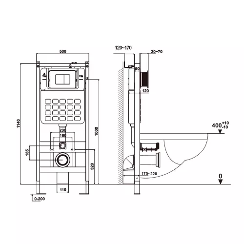 Комплект подвесной унитаз ABBER Rechteck AC1201MB черный матовый с инсталляцией AC0105 и кнопкой никель, Цвет кнопки: Серый, Выбрать цвет: Черный, Внешний вид: квадратная кнопка, изображение 6