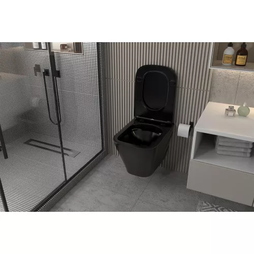 Комплект подвесной унитаз ABBER Rechteck AC1201MB черный матовый с инсталляцией AC0105 и кнопкой черный матовый, Цвет кнопки: Черный, Выбрать цвет: Черный, Внешний вид: квадратная кнопка, изображение 3