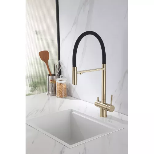 Смеситель ABBER Wasser Kreis AF81141G для кухни с подключением фильтра и выдвижной лейкой, золото матовое, Выбрать цвет: Золото, изображение 2