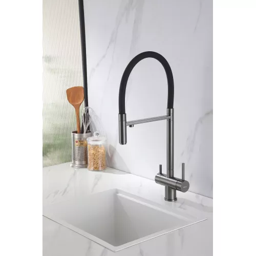 Смеситель ABBER Wasser Kreis AF81141NG для кухни с подключением фильтра и выдвижной лейкой, никель, Выбрать цвет: Никель, изображение 2