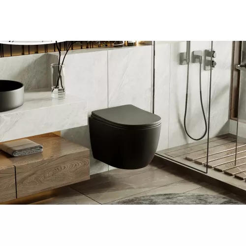 Унитаз ABBER Bequem AC1100TMB подвесной черный матовый, безободковый, смыв торнадо, Выбрать цвет: Черный, изображение 6