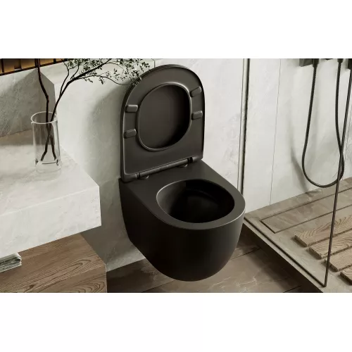 Унитаз ABBER Bequem AC1100TMB подвесной черный матовый, безободковый, смыв торнадо, Выбрать цвет: Черный, изображение 7