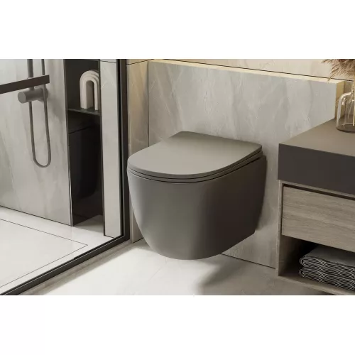 Унитаз ABBER Bequem AC1101TMG подвесной серый матовый, безободковый, смыв торнадо, изображение 6