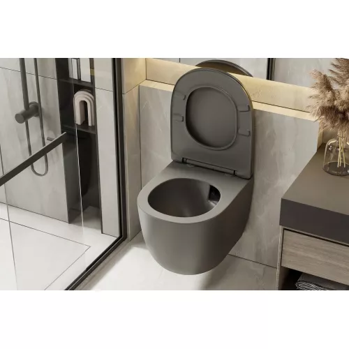 Унитаз ABBER Bequem AC1101TMG подвесной серый матовый, безободковый, смыв торнадо, изображение 7