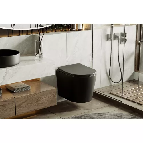 Унитаз ABBER Bequem AC1102TMB подвесной черный матовый, безободковый, смыв торнадо, Выбрать цвет: Черный, изображение 6