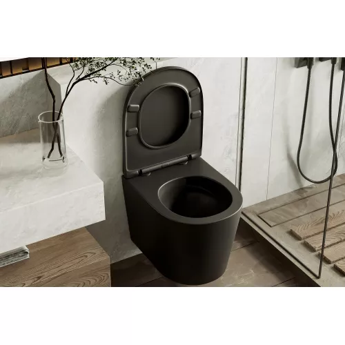 Унитаз ABBER Bequem AC1102TMB подвесной черный матовый, безободковый, смыв торнадо, Выбрать цвет: Черный, изображение 7