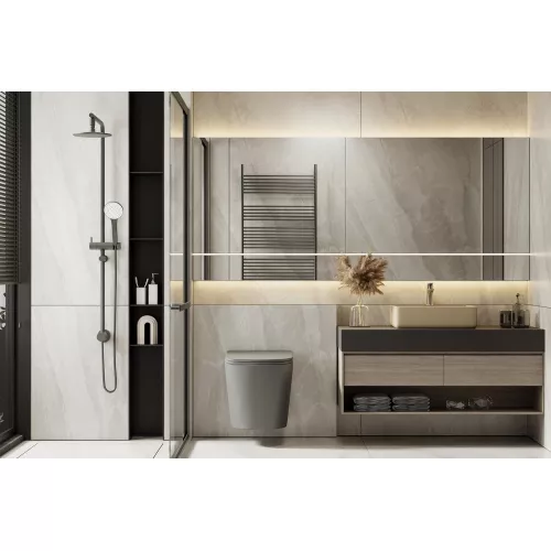 Унитаз ABBER Bequem AC1102TMG подвесной серый матовый, безободковый, смыв торнадо, Выбрать цвет: серый, изображение 6