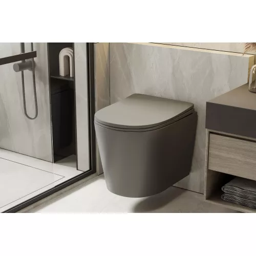 Унитаз ABBER Bequem AC1102TMG подвесной серый матовый, безободковый, смыв торнадо, Выбрать цвет: серый, изображение 7