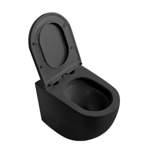 Унитаз ABBER Bequem AC1111TMB приставной черный матовый, безободковый, смыв торнадо, Выбрать цвет: Черный, изображение 3