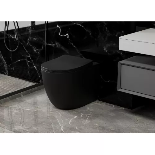 Унитаз ABBER Bequem AC1111TMB приставной черный матовый, безободковый, смыв торнадо, Выбрать цвет: Черный, изображение 4