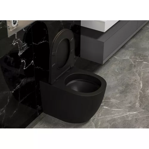 Унитаз ABBER Bequem AC1111TMB приставной черный матовый, безободковый, смыв торнадо, Выбрать цвет: Черный, изображение 5