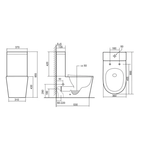 Унитаз ABBER Bequem AC1112T компакт белый, безободковый, смыв торнадо, изображение 5