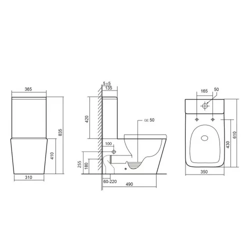 Унитаз ABBER Rechteck AC1210T компакт белый, безободковый, смыв торнадо, изображение 9