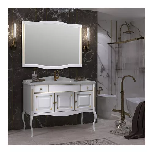 Тумба напольная с раковиной  OPADIRIS Лаура - 120 Белый матовый с бежевой патиной/swarovski золото, Выбрать цвет: Белый/золото, Выбрать размер: 120, изображение 2